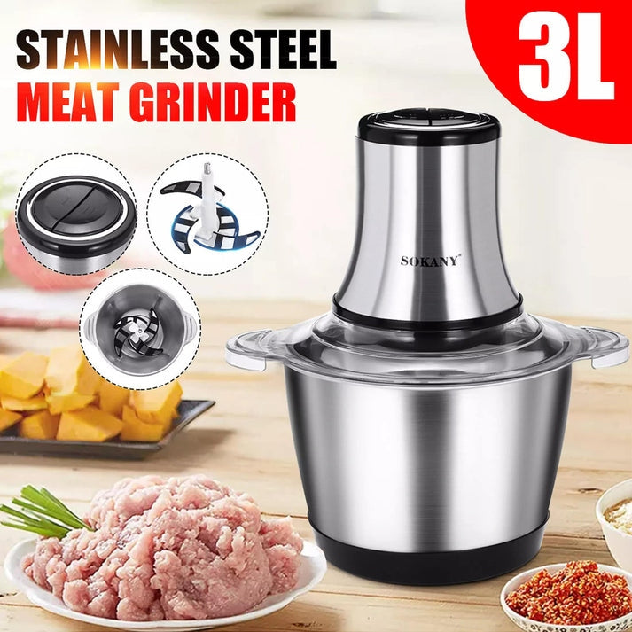 3L Electric Stainless Steel Meat Grinder & Food Chopper | Powerful Kitchen Meat & Vegetable Processor