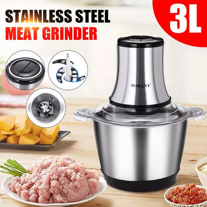 3L Electric Stainless Steel Meat Grinder & Food Chopper | Powerful Kitchen Meat & Vegetable Processor