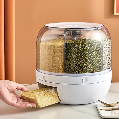 6-Grid Rotating Cereal Dispenser – Round Rice & Grain Organizer
