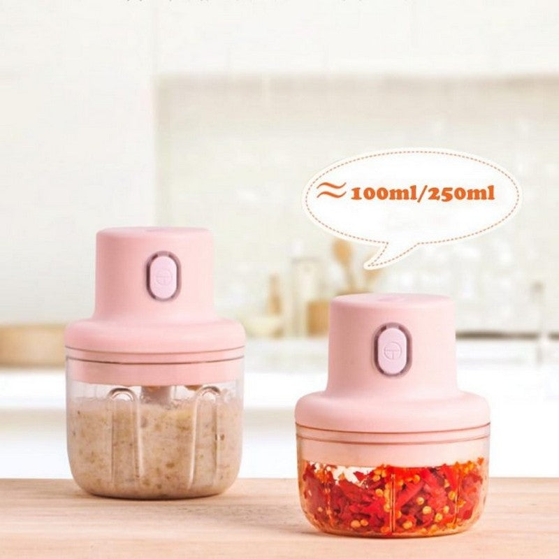 USB Rechargeable Mini Electric Chopper (100ml + 250ml Double Cup) | Portable Vegetable, Meat & Fruit Cutter