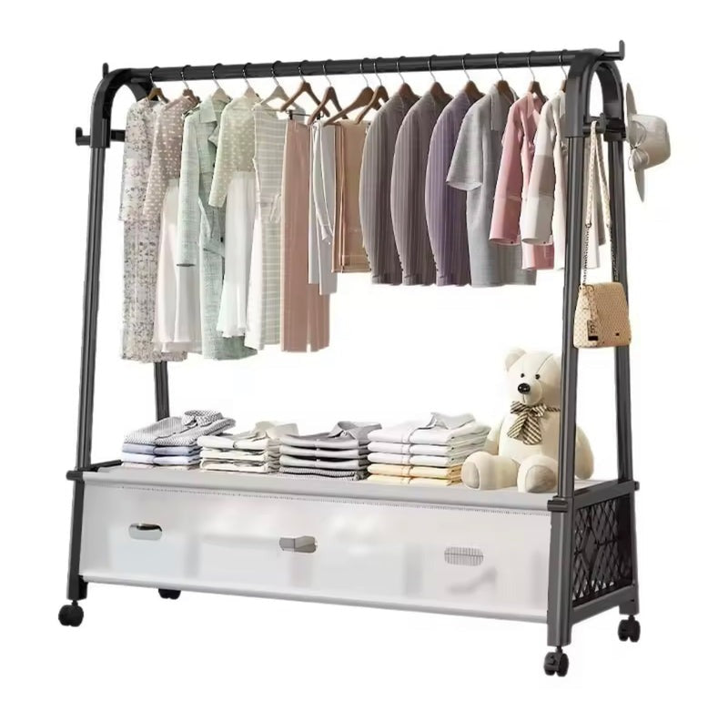 Movable Clothes Rack With Wheels, Standing Coat Rack & Wardrobe