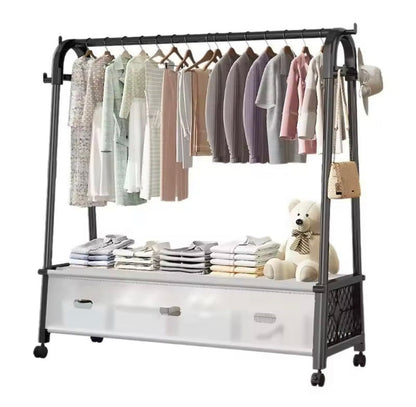 Movable Clothes Rack With Wheels, Standing Coat Rack & Wardrobe