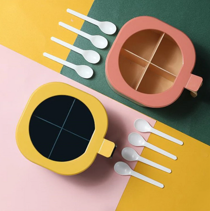 4-in-1 Plastic Masala Box with Spoons & Compartments