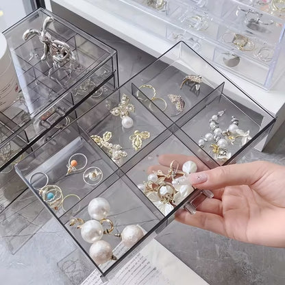 3-Layer Acrylic Transparent Jewelry Storage Box with Multi-Grid Organizer