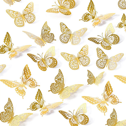 12 piece Gold 3D Butterfly Wall Stickers