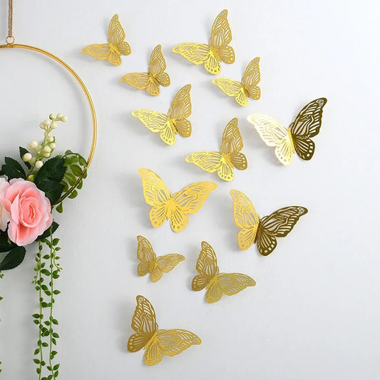 12 piece Gold 3D Butterfly Wall Stickers