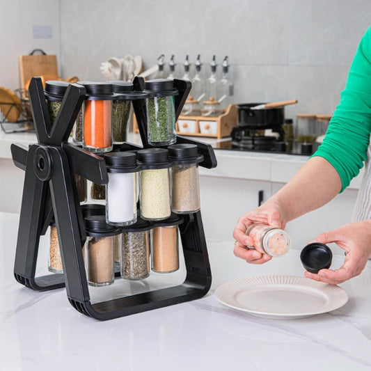Rotating Spice Rack With 18Pcs Glass Jar