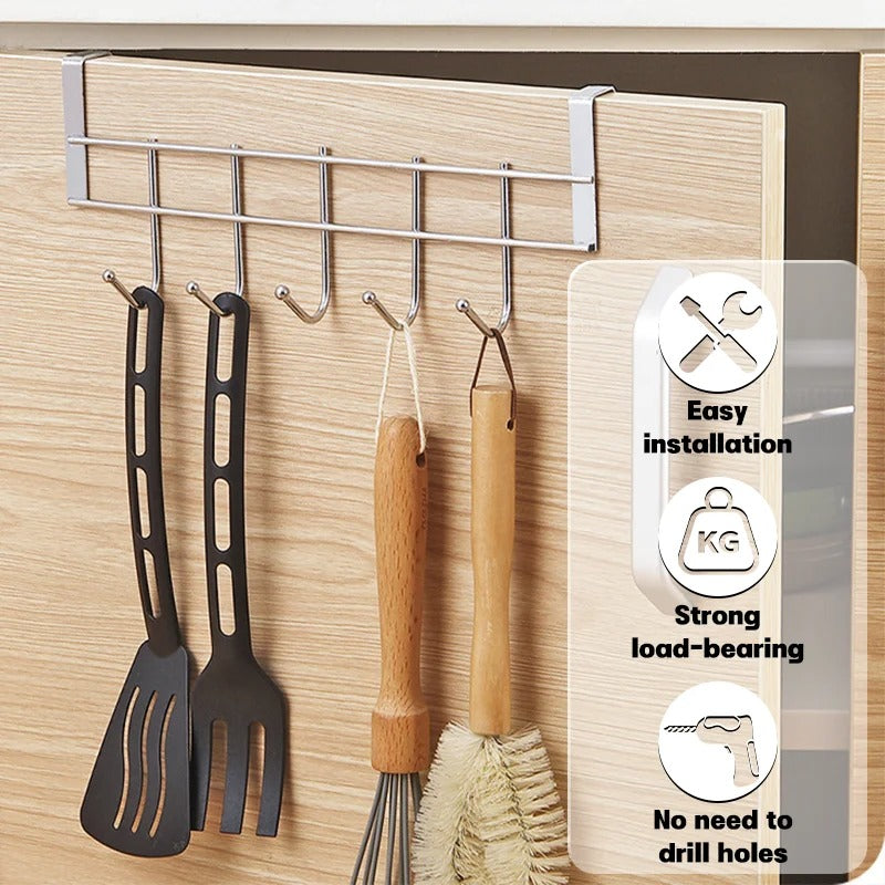 Stainless Steel 5 Hook Hanger Over The Cabinet Hanger Kitchen Accessories - 1Pc