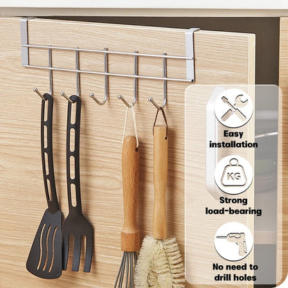 Stainless Steel 5 Hook Hanger Over The Cabinet Hanger Kitchen Accessories - 1Pc
