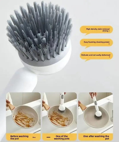 6 in 1 Rotating Soap Dispensing Dish Brush – 360° Kitchen Cleaning Brush with Liquid Dispenser