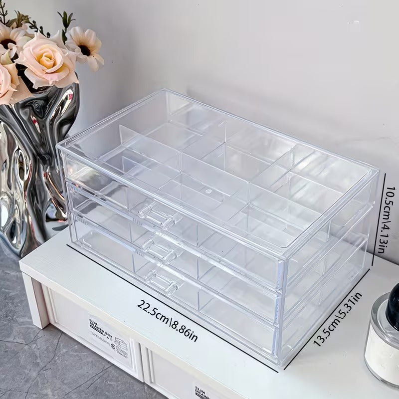 3-Layer Acrylic Transparent Jewelry Storage Box with Multi-Grid Organizer
