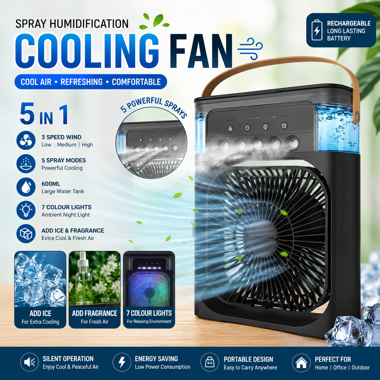 4 in 1 portable mist air cooler rechargeable mini air conditioner