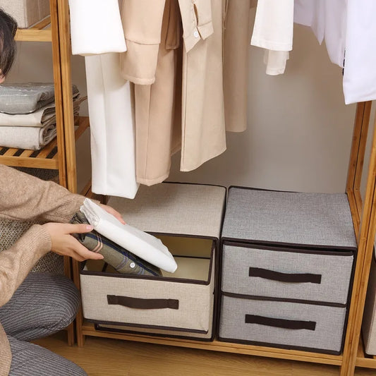 2-Drawer Fabric Storage Box Organizer | Washable Linen Drawer for Underwear, Bras & Socks