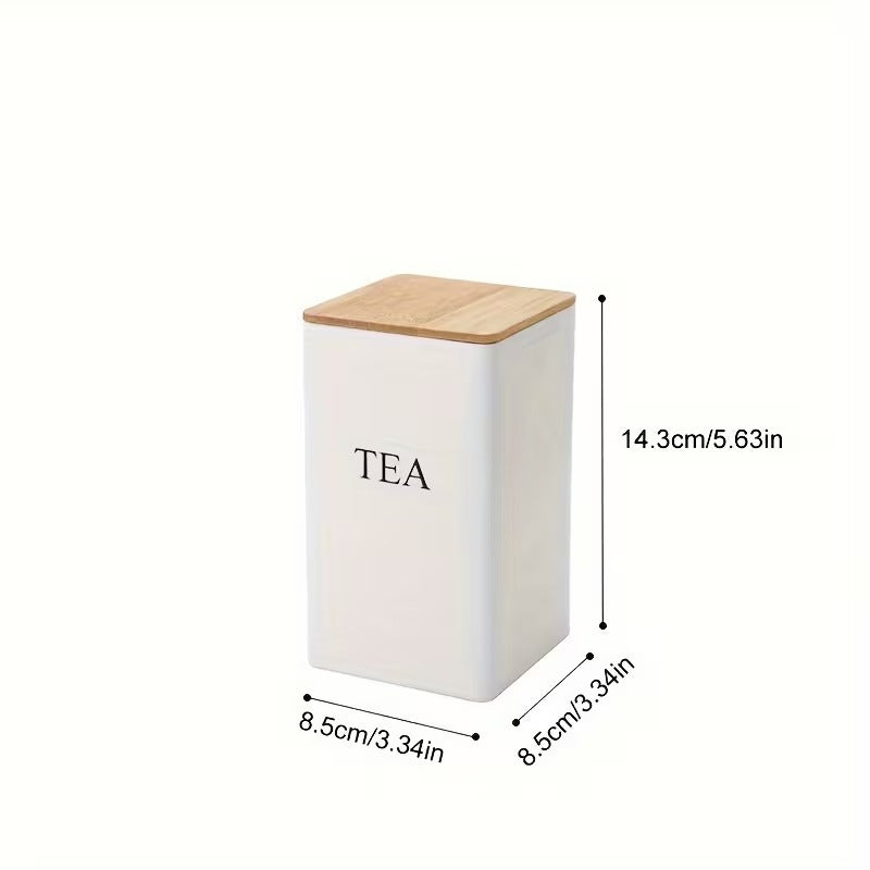 3-Piece Metal Storage Jar Set with Bamboo Lids for Tea, Coffee & Sugar