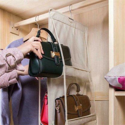6-Pocket Hanging Handbag Organizer Dust-Proof Purse Holder