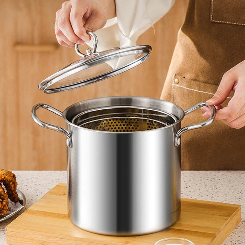 3.5L Stainless Steel Deep Fry Pot – Kitchen Fryer with Oil Strainer