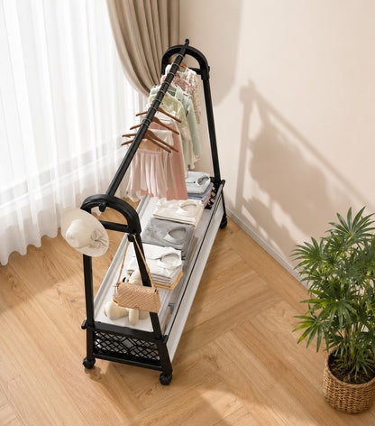 Movable Clothes Rack With Wheels, Standing Coat Rack & Wardrobe