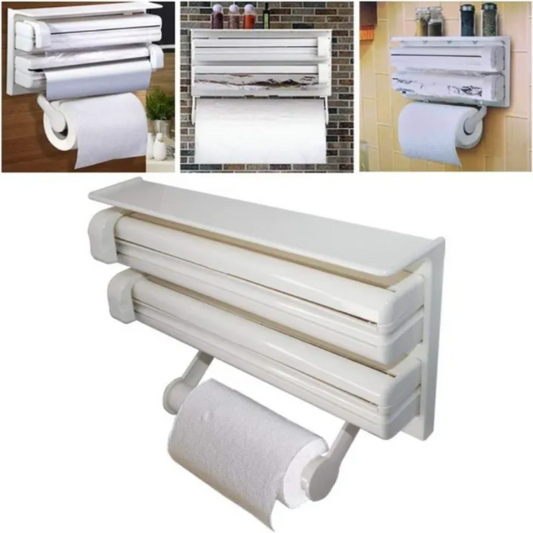 3 in 1 Plastic Kitchen Shelf Triple Paper Dispenser Organizer